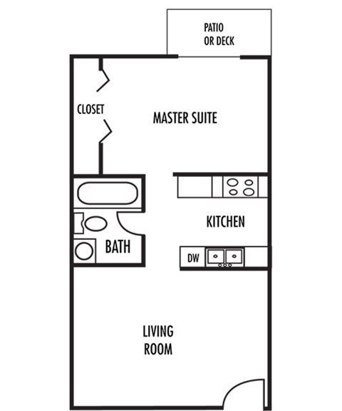 Floor plan for 1 bed, 1 bath, 512 sqft